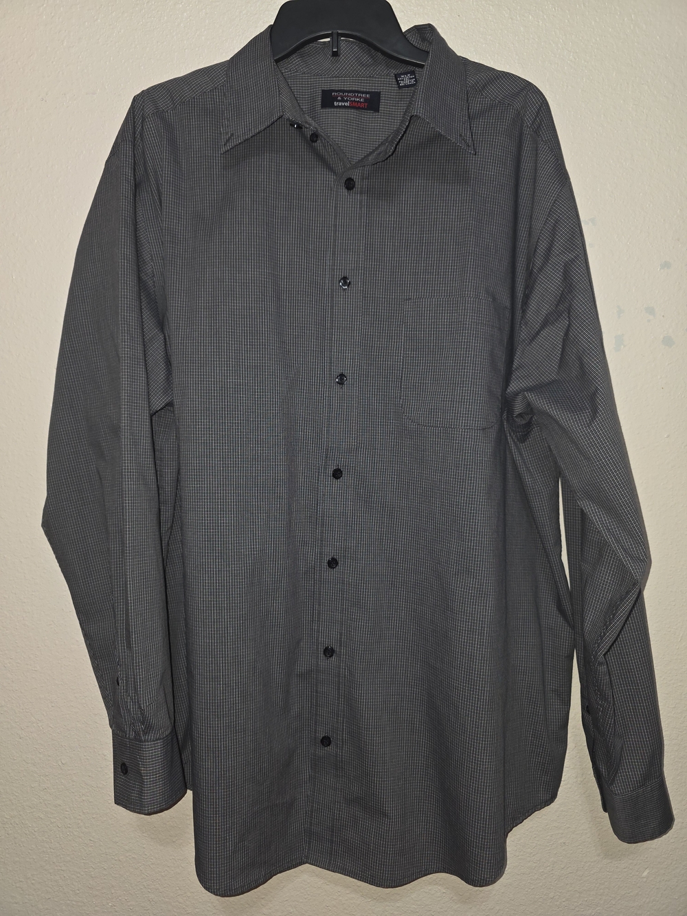 Roundtree & Yorke Charcoal Micro-Check Dress Shirt
